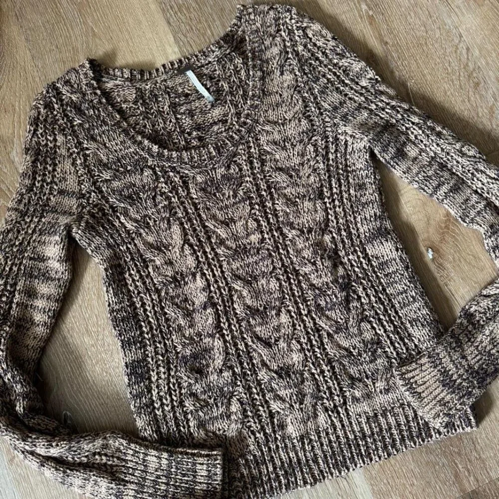 Free People Heather Brown Cable‎ Knit Sweater Size S